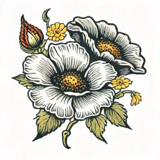A Red Poppy And A White And Yellow Daisy
