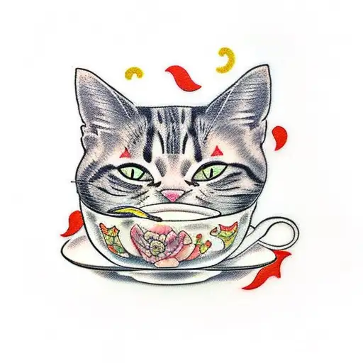 Cat Drinking Tea