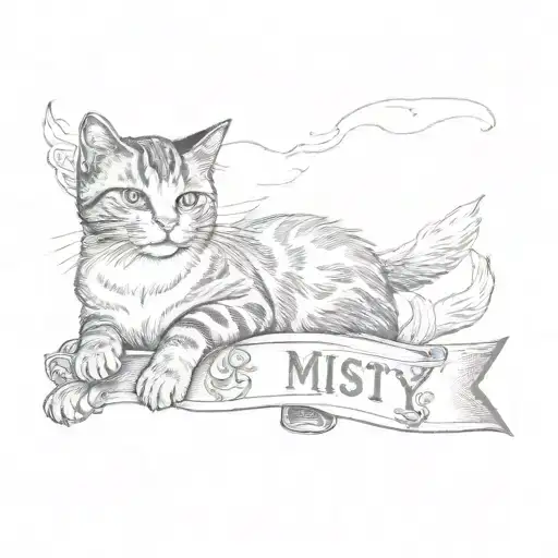 A Cat With A Traditional Banner That Says Misty