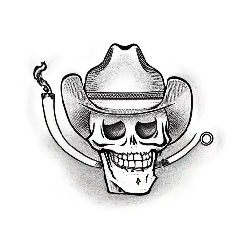 Hitchhiking Skeleton Wearing A Cowboy Hat And Smoking