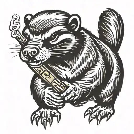A Honey Badger Smoking A Cigar And Firing A Machine Gun Rambo Style