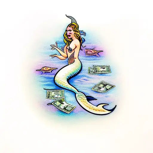A Mermaid Swimming In A Sea Of Dollar Bills