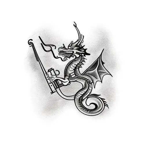 A Traditional Tattoo Of A Dragon Playing A Violin