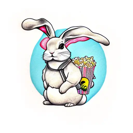 Bunny Wearing 3D Glasses And Eating Popcorn