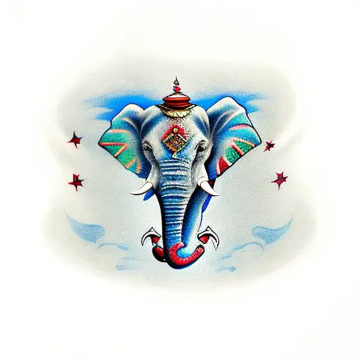 Blue And Red Elephant From The Side