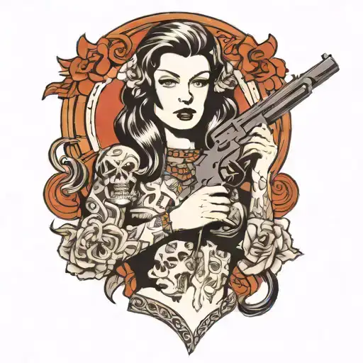 Woman Posing With Gun And Long Hair