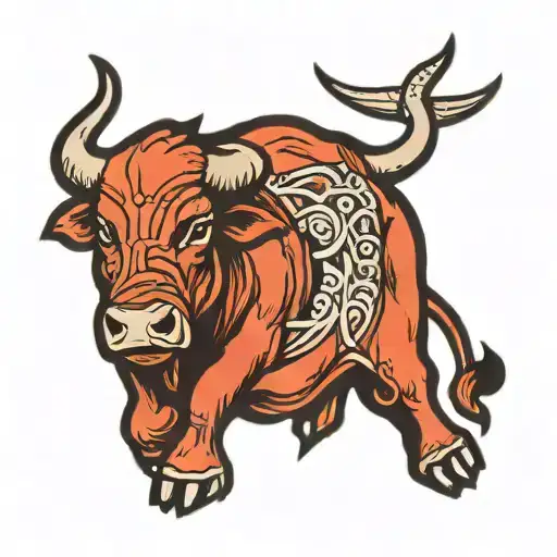 A Traditional Style Tattoo Of A Bull With The Brooklyn Bridge In The Background
