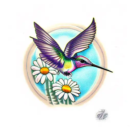 Hummingbird With Daisy