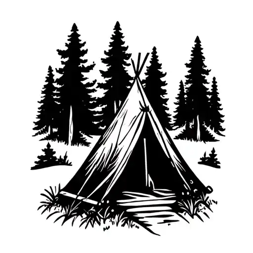 Camp Tent In Forest