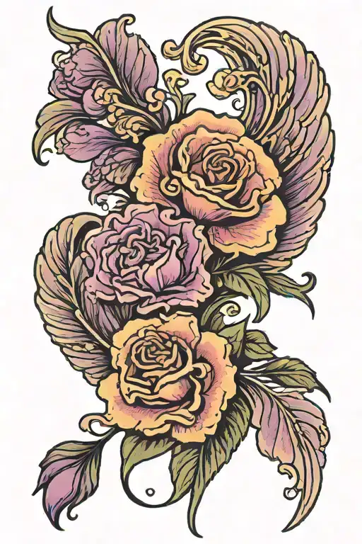 Angel Wing With Purple Carnation Flower