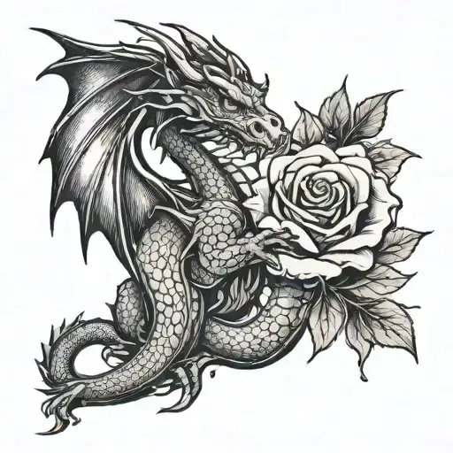 Dragon Holding A Rose Gothic Style