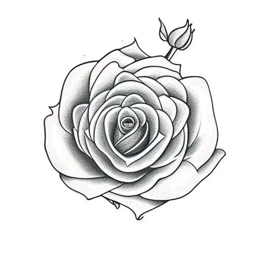 Half Rose Half Daisy With Stem And 5 Leaved