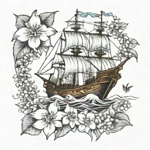 Pirate Ship With Lily Of The Valley Flowers Growing