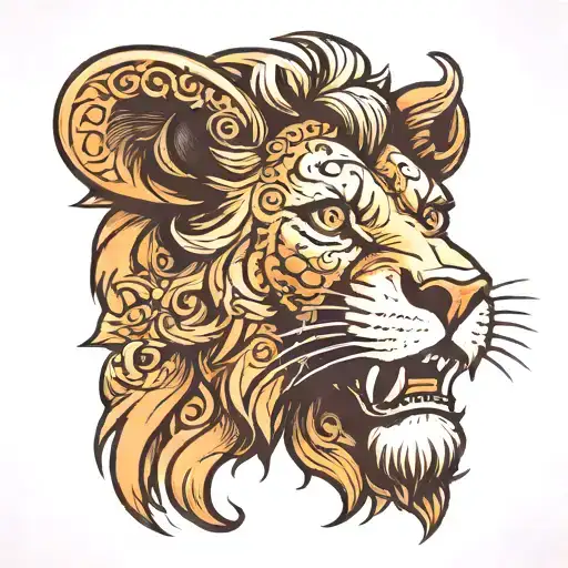 Lion With Muzzle On Its Side Angle Wears