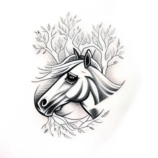 Horse With Trees And Wind