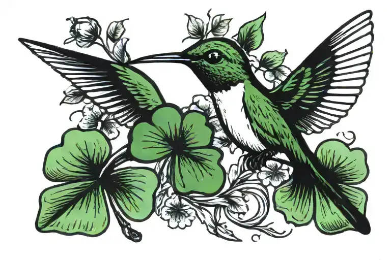 Hummingbird And Four Leaf Clover