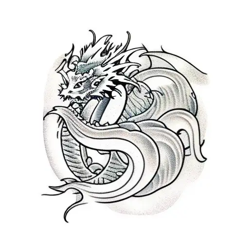 Japanese Dragon With Wave Background