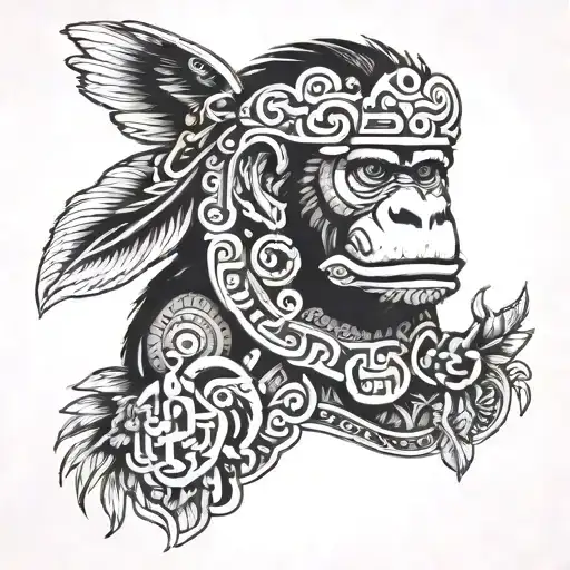 Monkey Mayan Culture And Crow Viking Culture