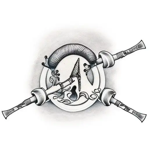 A Minimalist Tattoo Of A Mastodon Silhouette With Drumsticks And Music Notes Incorporated