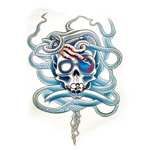 Evil Medusa Skull With Blue Snakes