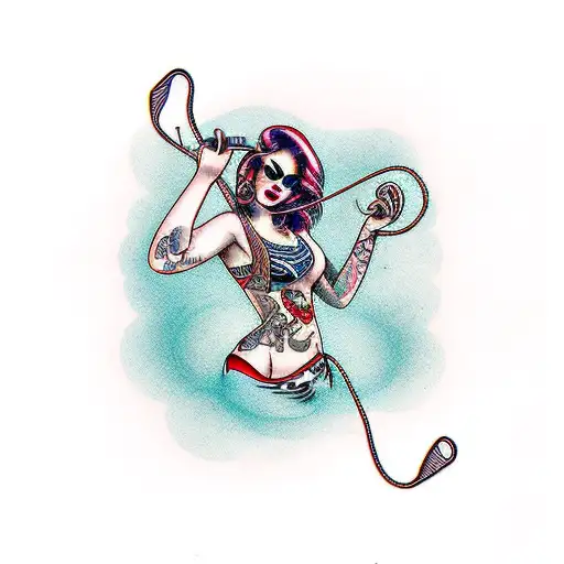 Guitar Strings Intertwining With Musical Notes And Woman