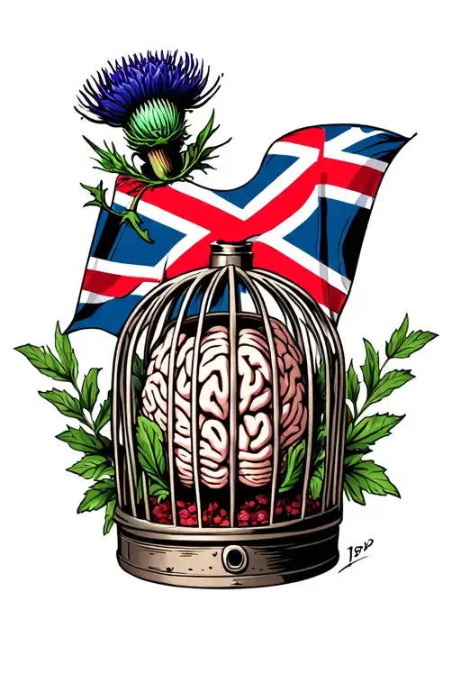 Brain Cage Dementia Scottish Flag And Thistle