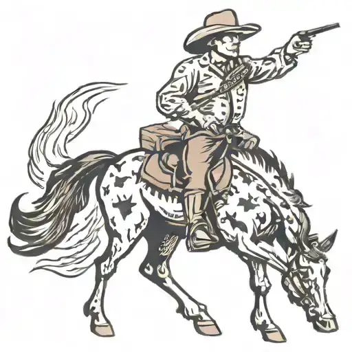 American Traditional Tattoo Of A Cowboy Walking With Subtle Fire Behind Him No Horse