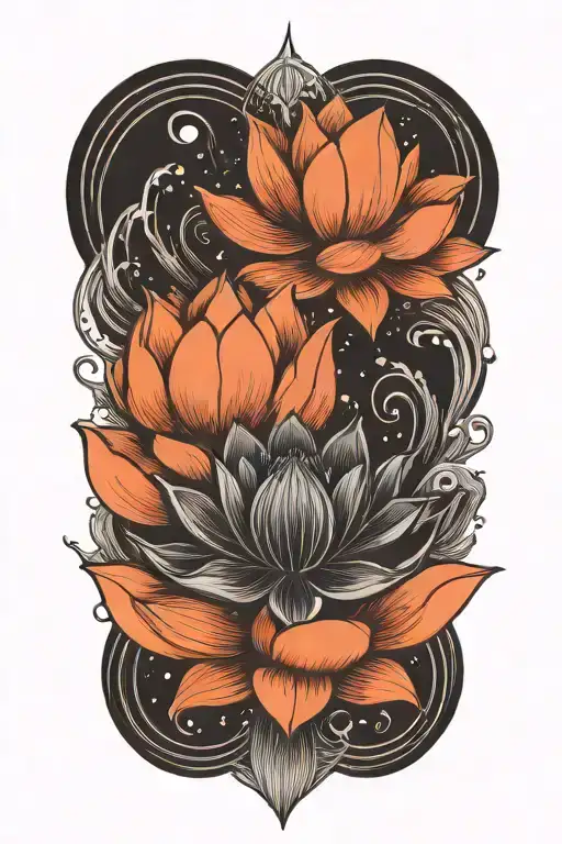 Black Lotus Flower Geometric Falling Heavy Black Clouds Curvature Floating On Water Water Drops