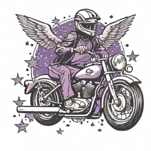 Superbike Motor Bike Under Purple Galaxy Filled With Stars