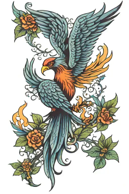 Phoenix With Vines Coming From Bottom To Wrap Around