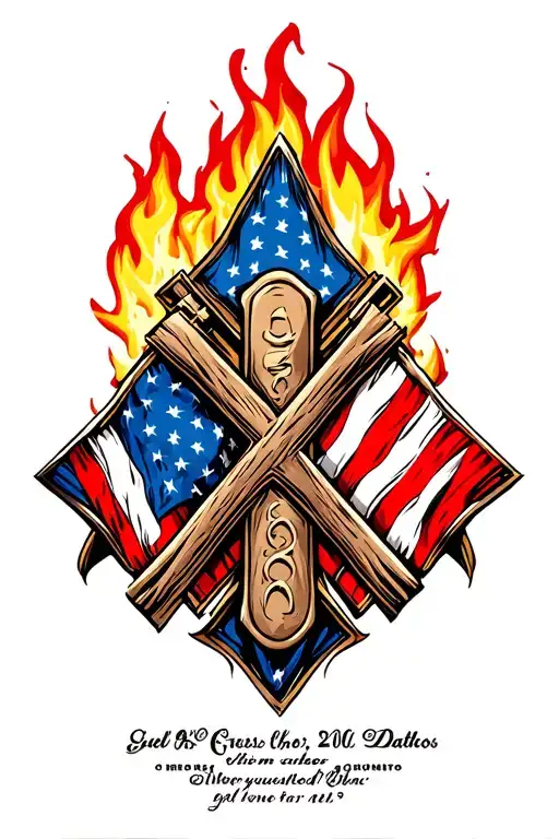 Firefighter Cross Intertwined With American And Canadian Flag With A Fire Background