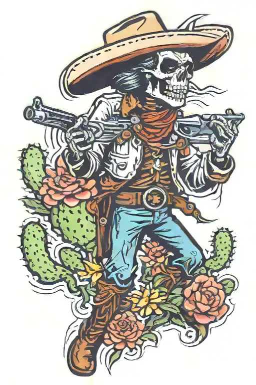 Skelton Cowboy With Cactus