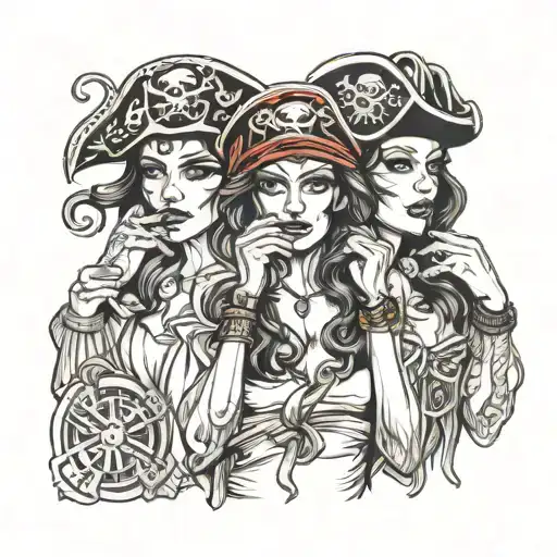 Super Real Sexig Pirate Woman Standing Posing Hear No Evil See No Evil Speak No Evil