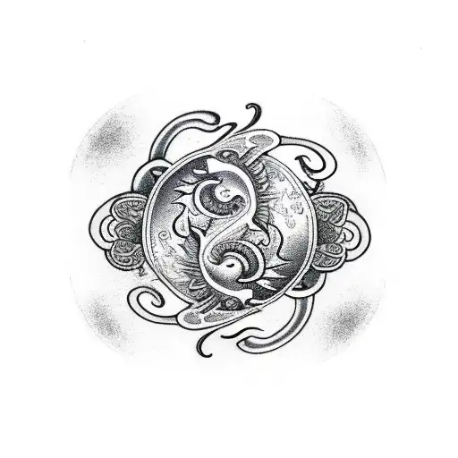 A Dragon And Lotus Flower Intertwined In A Yin And Yang Symbol