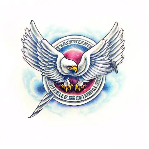 Eagle Spreading Wings With Words Aquila Graece Below