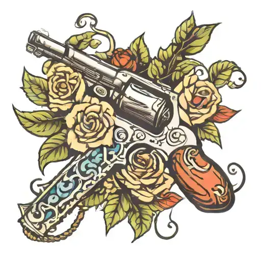 Gun Wrapped In Vines And Roses Growing