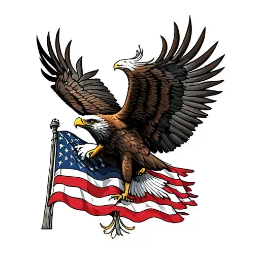 Us Flag With A Forest And Eagles