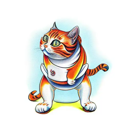 An Orange Cat With A Human Face Standing On Its Hind Legs Wearing Socks And Sandals On Its Hind Feet