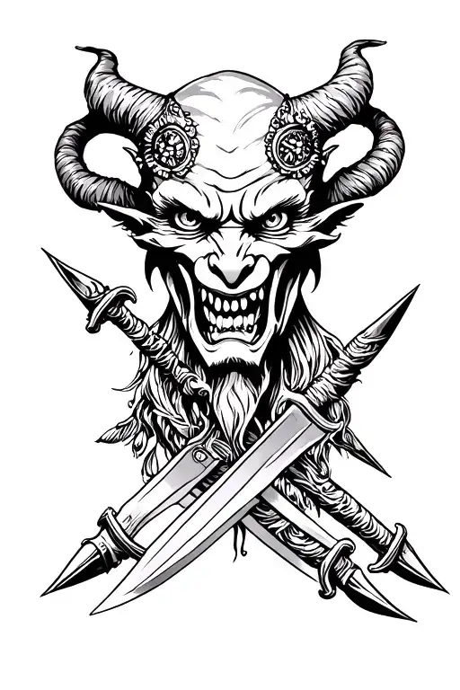 Traditional Demon With Daggers Through Eyes