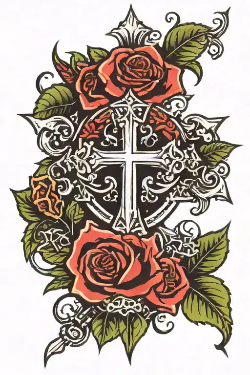 Chrome Hearts Cross With Slight Roses And Crown Of Thorns
