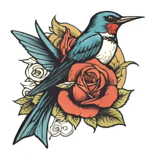 Swallow Holding A Rose With His Mouth