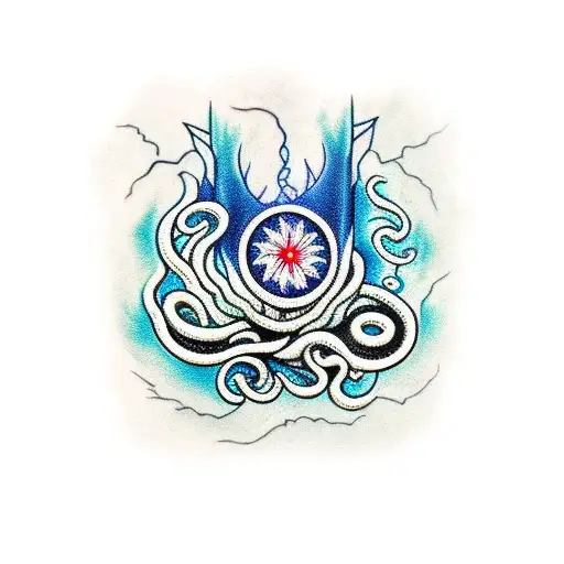 Cracken With Tentacles Black And Gray With Blue And Green Colors