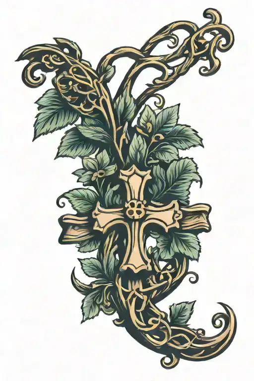 Vine Branch Cross Marriage Wedding Rings