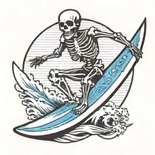Skeleton Riding Surf Board