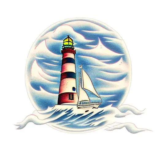 Scale With A Lighthouse On One Side And A Sailing Ship On The Other