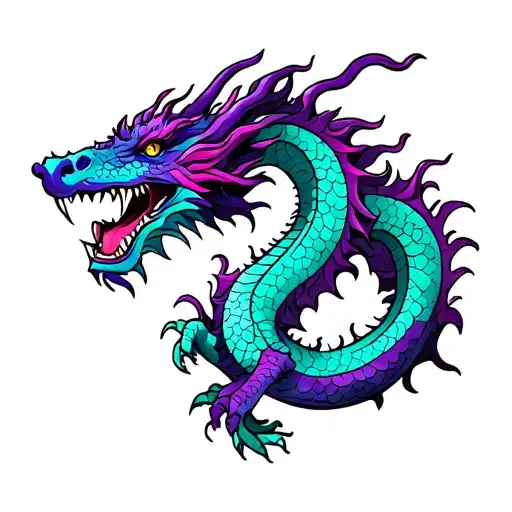 Purple Dragon And Teal Dragon