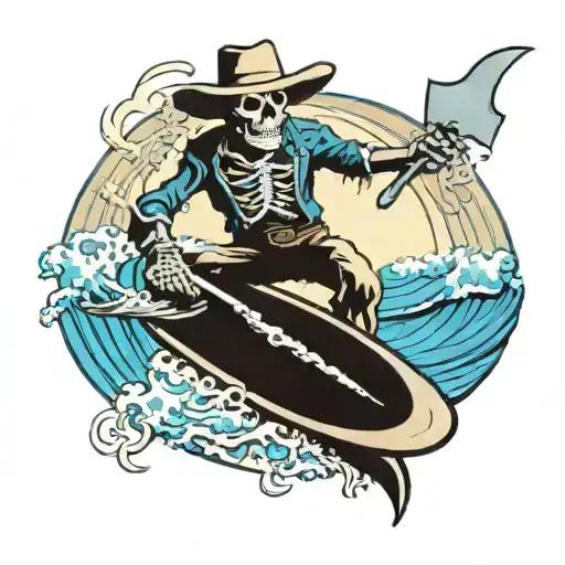 Surfing Skelton With Cowboy Hat