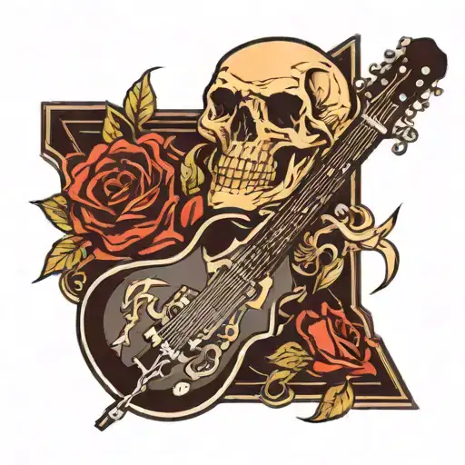 Skull With A Guitar Breaking Through The Top