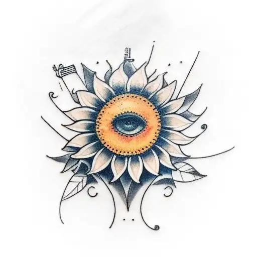 A Tattoo Design Of A Sunflower With Musical Notes Incorporated