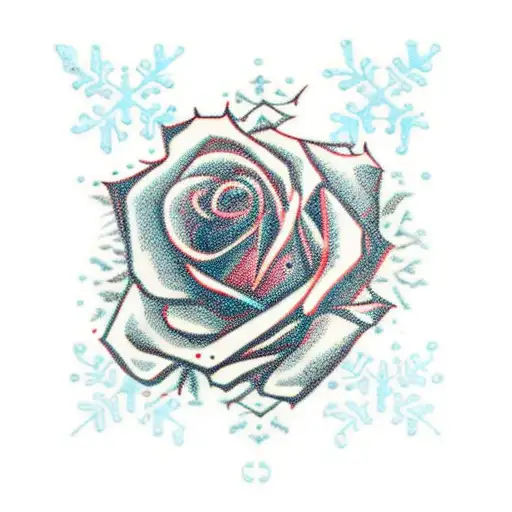 Red Rose Growing From Snow Flakes
